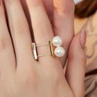 Faux Pearl Layered Alloy Ring 1 Pair - As Shown In Figure - One Size