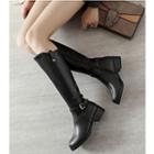 Genuine Leather Buckled Knee-high Boots