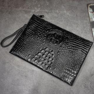 Faux Croc Grain Clutch Black - One Size