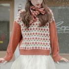 Long-sleeve Print Knit Top Red - One Size