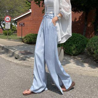 Drawcord Slit-hem Wide Pants