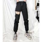 Cut Out Straight Fit Pants Black - One Size