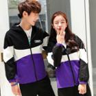 Couple Matching Color Block Hooded Zip Jacket / Sweatpants