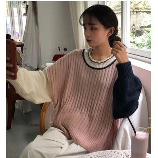 Color Panel Rib-knit Sweater