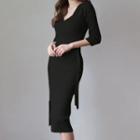 Elbow-sleeve Sweater Dress