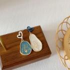 Heart Asymmetrical Alloy Dangle Earring 1 Pair - Asymmetric - Blue & White - One Size