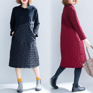 Long-sleeve Padded Panel Midi A-line Dress