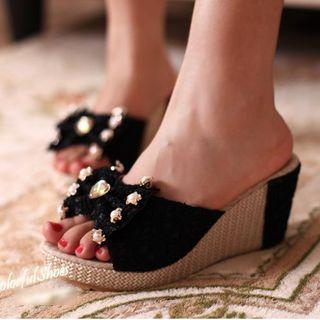 Embellished Slide Wedge Sandals