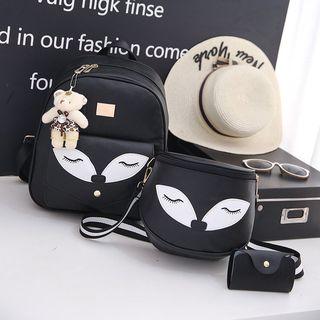 Set: Faux Leather Animal Accent Backpack + Crossbody Bag + Flap Purse