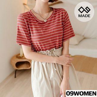 Plus Size Round-neck Stripe T-shirt