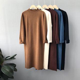 Mock Neck Long-sleeve Midi Sweater Dress