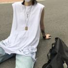 Distressed Oversize Tank Top White - One Size