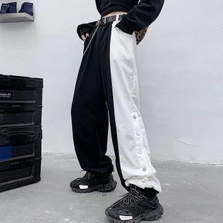 Two-tone Wide Leg Pants / Chain Belt