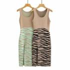 Zebra Print Knit Midi Sheath Tank Dress