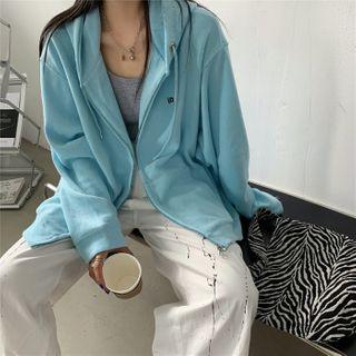 Long-sleeve Lettering Print Zip-up Hoodie