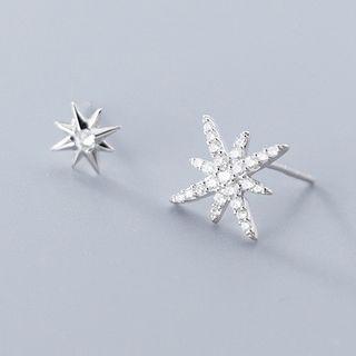 Star Rhinestone Ear Stud 1 Pair - Silver - One Size