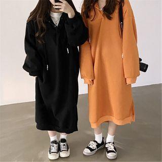 Long-sleeve Plain Hooded Midi Dress