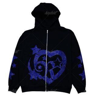 Rhinestone Zip Up Hoodie