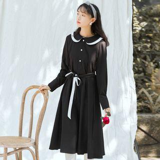 Long-sleeve Layered Collar A-line Dress