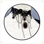 Faux Crystal Pendant Lace Choker Black - One Size