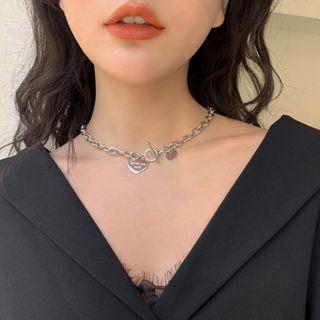 Heart Pendant Chain Choker Silver - One Size