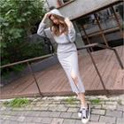 Set: Hooded Top + Band-waist Slit-front Skirt