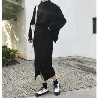 Set: Plain Sweater + Slit Midi Skirt