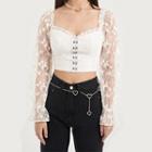 Square-neck Bow Lace Long-sleeve Top