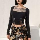 Lace Up Long-sleeve T-shirt / Bow Detail Blouse / Printed Mini Skirt