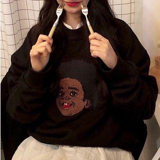 Face Print Sweatshirt Black - One Size