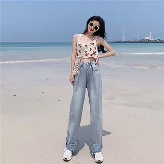 Sleeveless Floral Top / Wide-leg Jeans