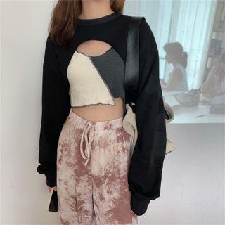 Color-block Sleeveless Top / Crewneck Plain Sweatshirt