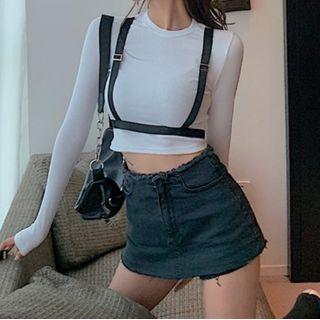 Strapped Long-sleeve Cropped Top White - One Size