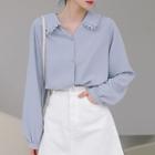 Long-sleeve V-neck Lace Trim Shirt
