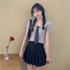 Short-sleeve Striped Tie Knit Top