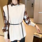 Set: Plain Vest + Plaid Long Sleeve Shirt