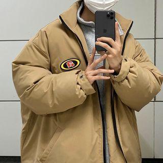 Mock Two Piece Lettering Padded Coat