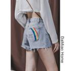Rainbow-embroidered Denim Hot Shorts