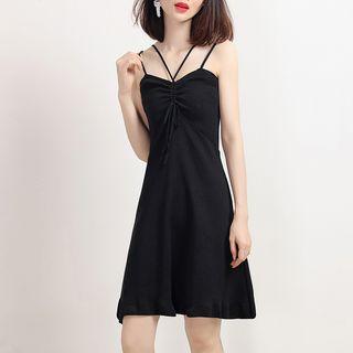 Spaghetti-strap Front Tie A-line Dress