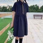 Plain Short-sleeve Polo Collar Dress