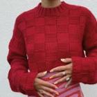 Long Sleeve Loose-fit Plaid Sweater
