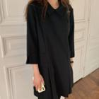 3/4-sleeve Pleated A-line Mini Dress Black - One Size