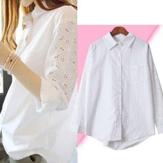 Perforated Long-sleeve Blouse