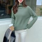 High-neck Dip-back Ribbed Sweater