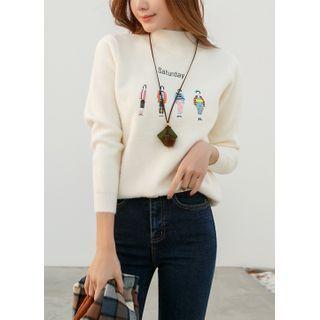 Embroidered Furry Knit Top