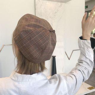 Embroidered Gingham Newsboy Cap