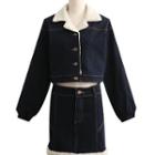 Set: Contrast Trim Denim Jacket + Mini Pencil Skirt