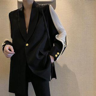 Two-tone Single-button Blazer With Belt