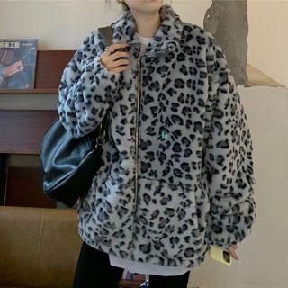 Stand-collar Leopard Print Chenille Jacket