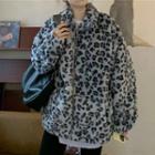 Stand-collar Leopard Print Chenille Jacket
